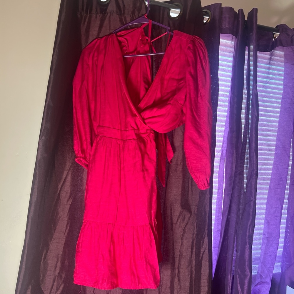 Express Vibrant Pink Long Sleeve Dress